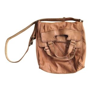 Lucky Brand Abbey Road Italian Leather Fold Over Cossbody boho Shoulder Bag tan